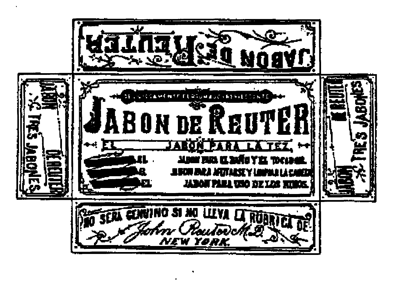  JABON DE REUTER TRES JABONES NO SERA GENUINO SI NO LLEUA LA RUBRICA DE JOHN REUTER M.D. NEW YORK DELICIOSAMENTE PERFUMADO REFRES