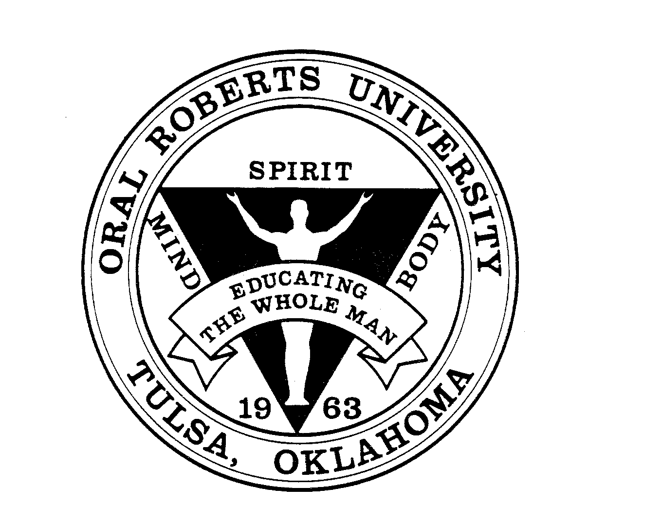 Trademark Logo ORAL ROBERTS UNIVERSITY TULSA, OKLAHOMA EDUCATING THE WHOLE MAN SPIRIT MIND BODY 1963