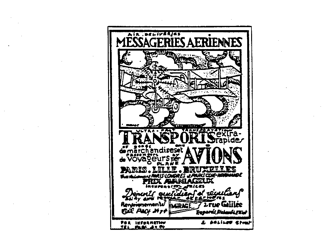  MESSAGERIES AERIENNES TRANSPORTS AVIONS PARIS-LILLE-BRUXELLES PRIX AVANIAGEUX AIR DELIVERIES MIRAGE ULTRA-FAST TRANSPORTATION EX