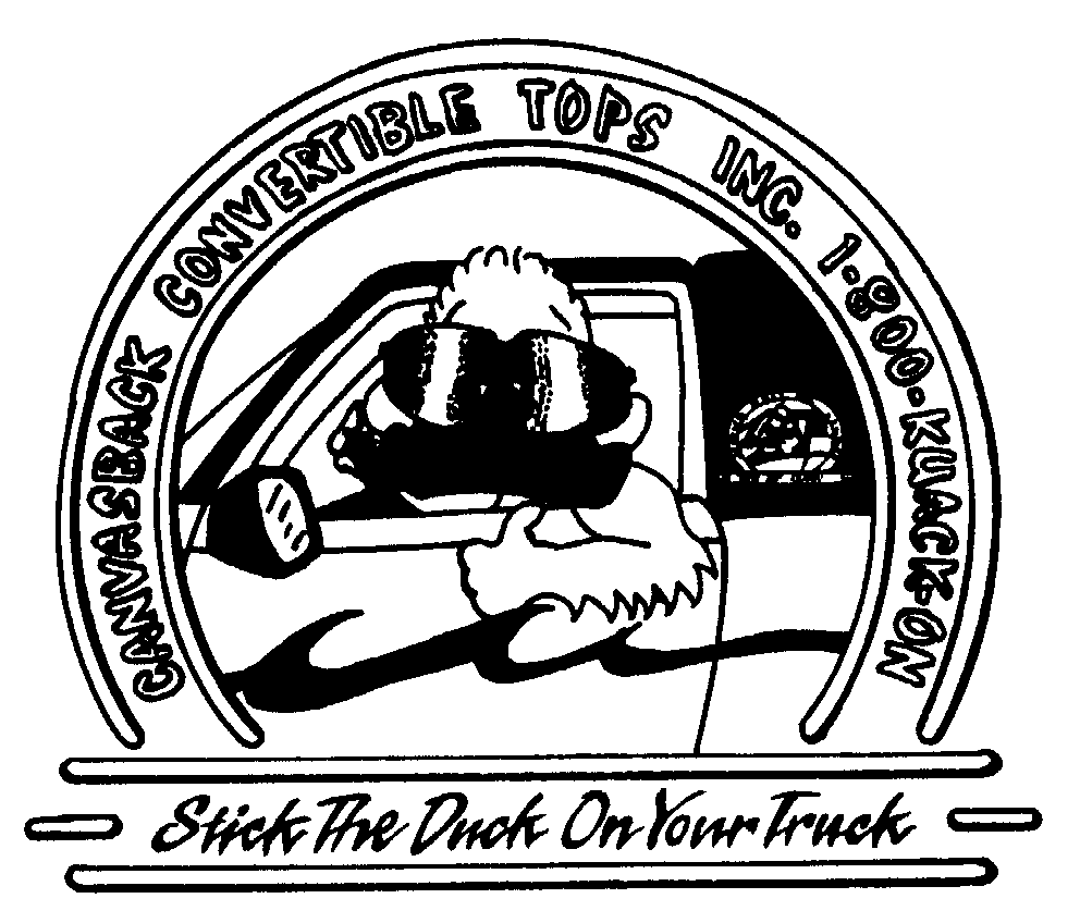 Trademark Logo CANVASBACK CONVERTIBLE TOPS INC. 1-800-KUACK-ON STICK THE DUCK ON YOUR TRUCK