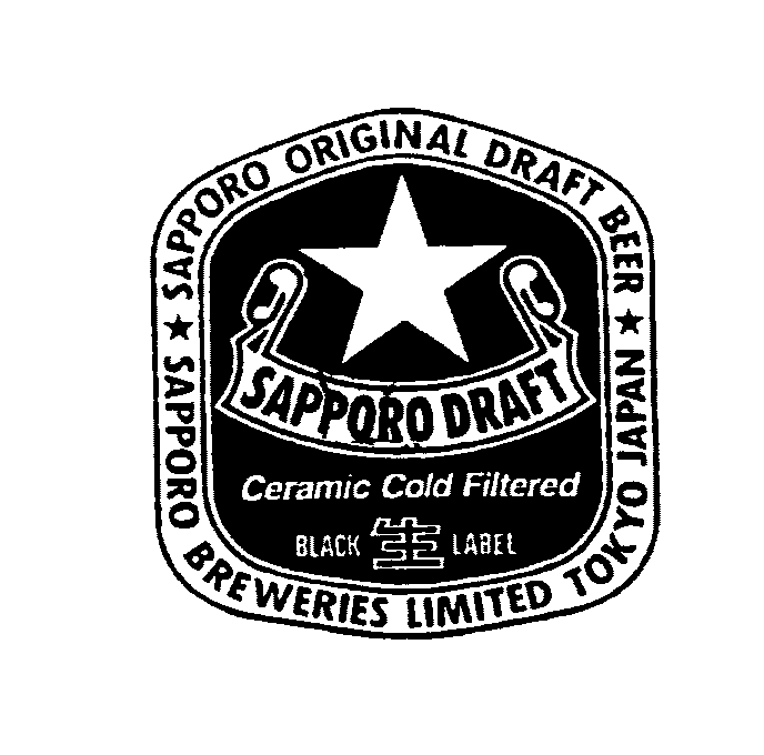 Trademark Logo SAPPORO DRAFT CERAMIC COLD FILTERED BLACK LABEL SAPPORO BREWERIES LIMITED TOKYO JAPAN SAPPORO ORIGINAL DRAFT BEER