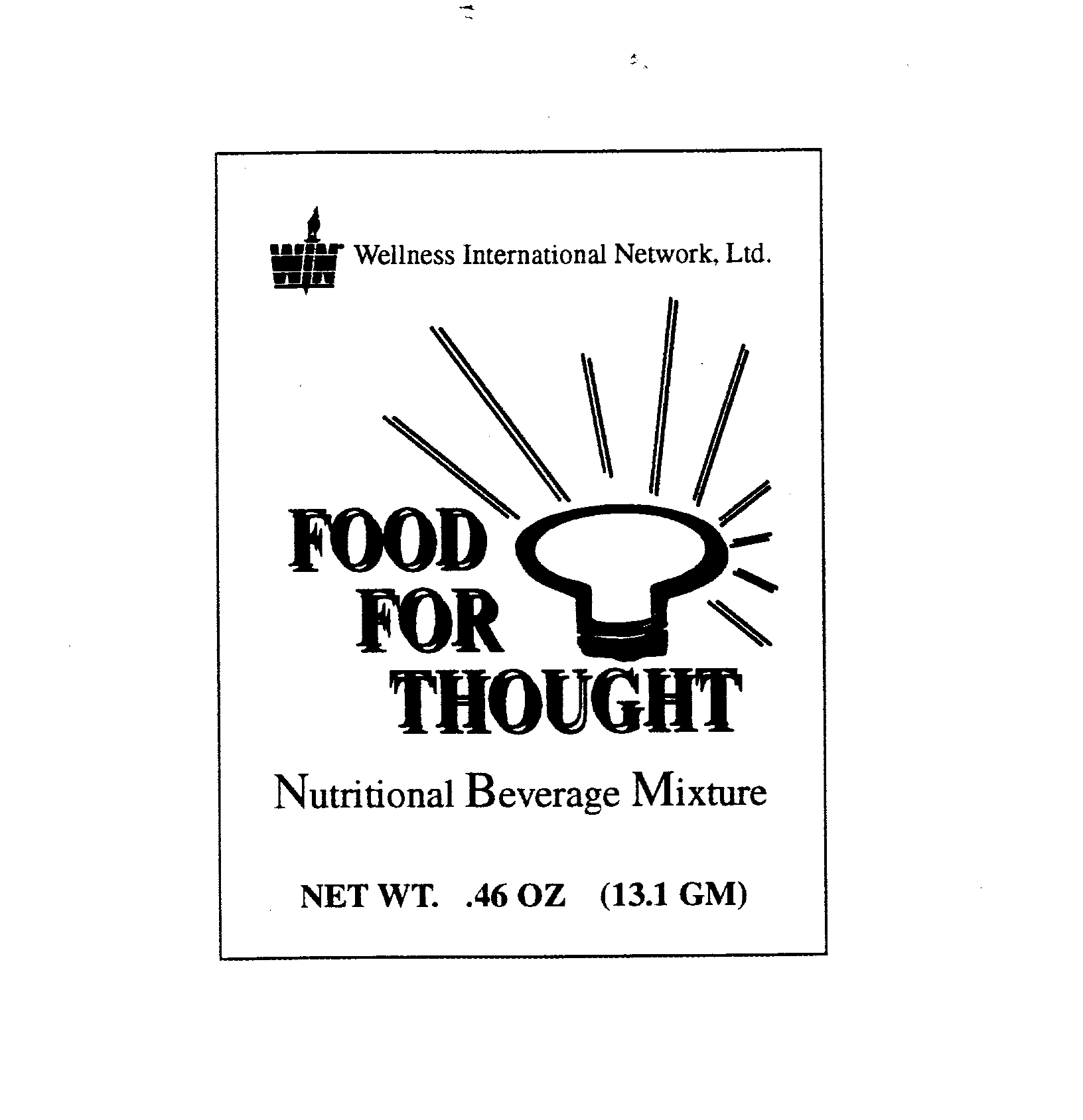 Trademark Logo WIN WELLNESS INTERNATIONAL NETWORK, LTD. FOOD FOR THOUGHT NUTRITIONAL BEVERAGE MIXTURE NET. WT. .46 OZ (13.1 GM)