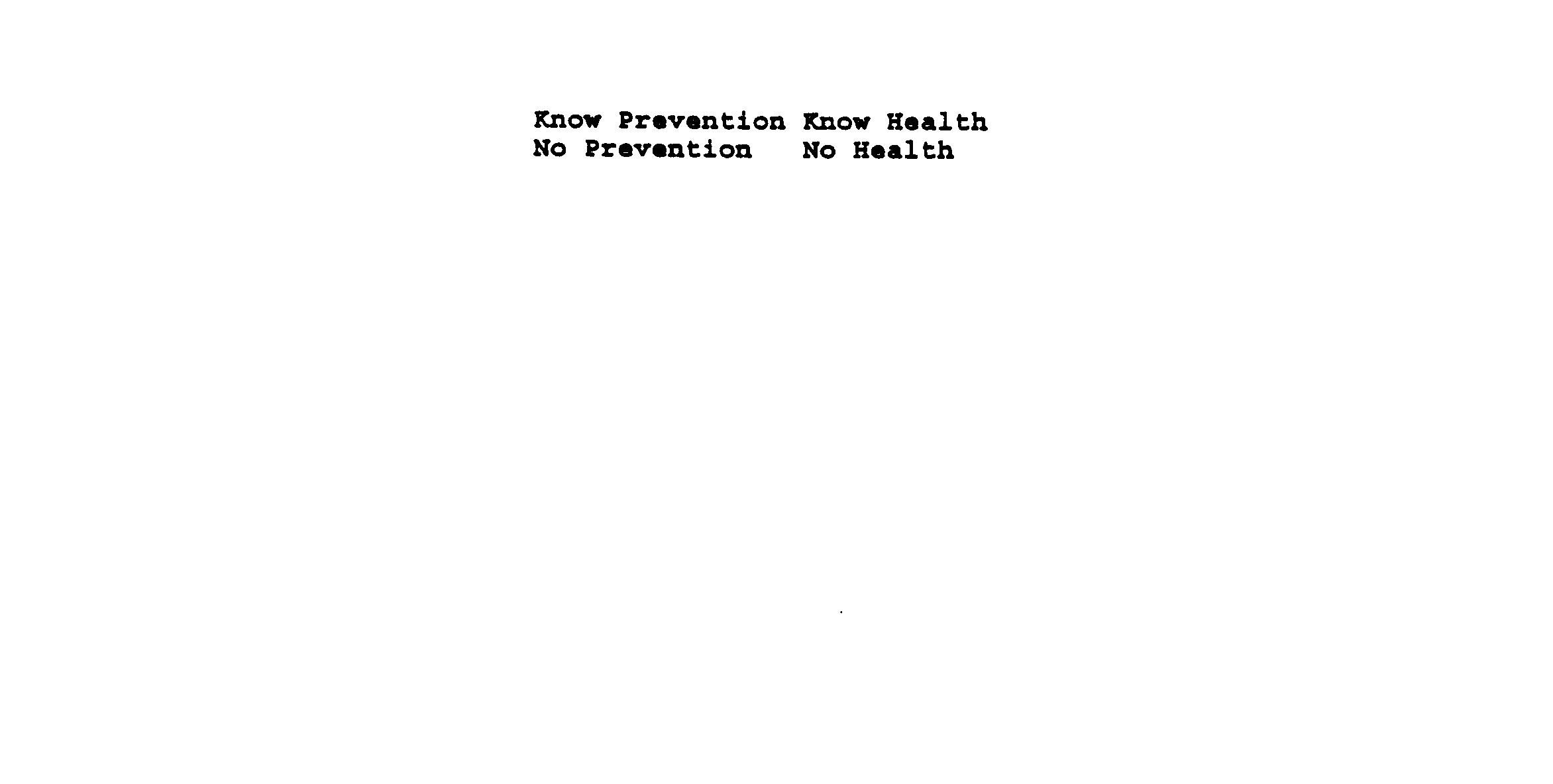  KNOW PREVENTION KNOW HEALTH NO PREVENTION NO HEALTH