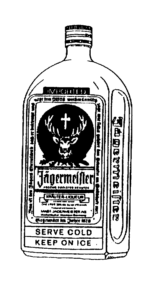  JAGERMEISTER KRAUTER-LIQUEUR IMPORTED AUSZUG EDELSTER KRAUTER CARAMEL COLOR ADDED ONE LITER 35% ALC. BY VOL. (70 PROOF) PRODUCED