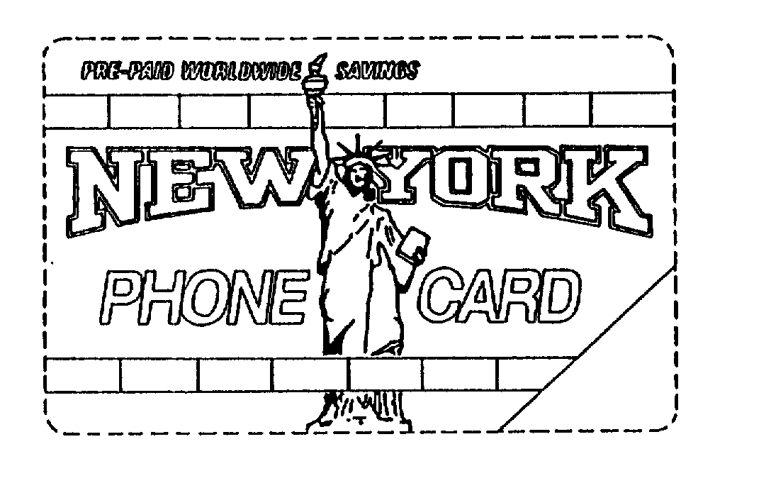 Trademark Logo PRE-PAID WORLDWIDE SAVINGS NEW YORK PHONE CARD