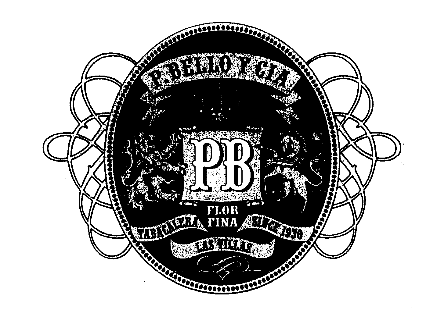 Trademark Logo P. BELLO Y CIA PB FLOR FINA TABACALERA SINCE 1930 LAS VILLAS