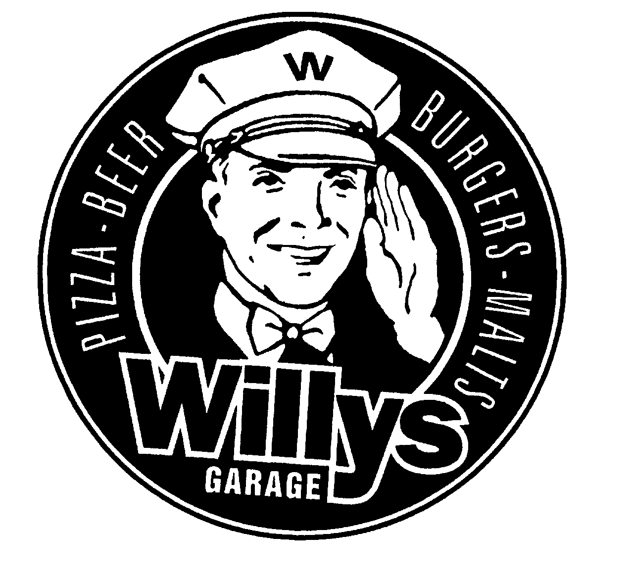 Trademark Logo W WILLYS GARAGE PIZZA-BEER BURGERS-MALTS