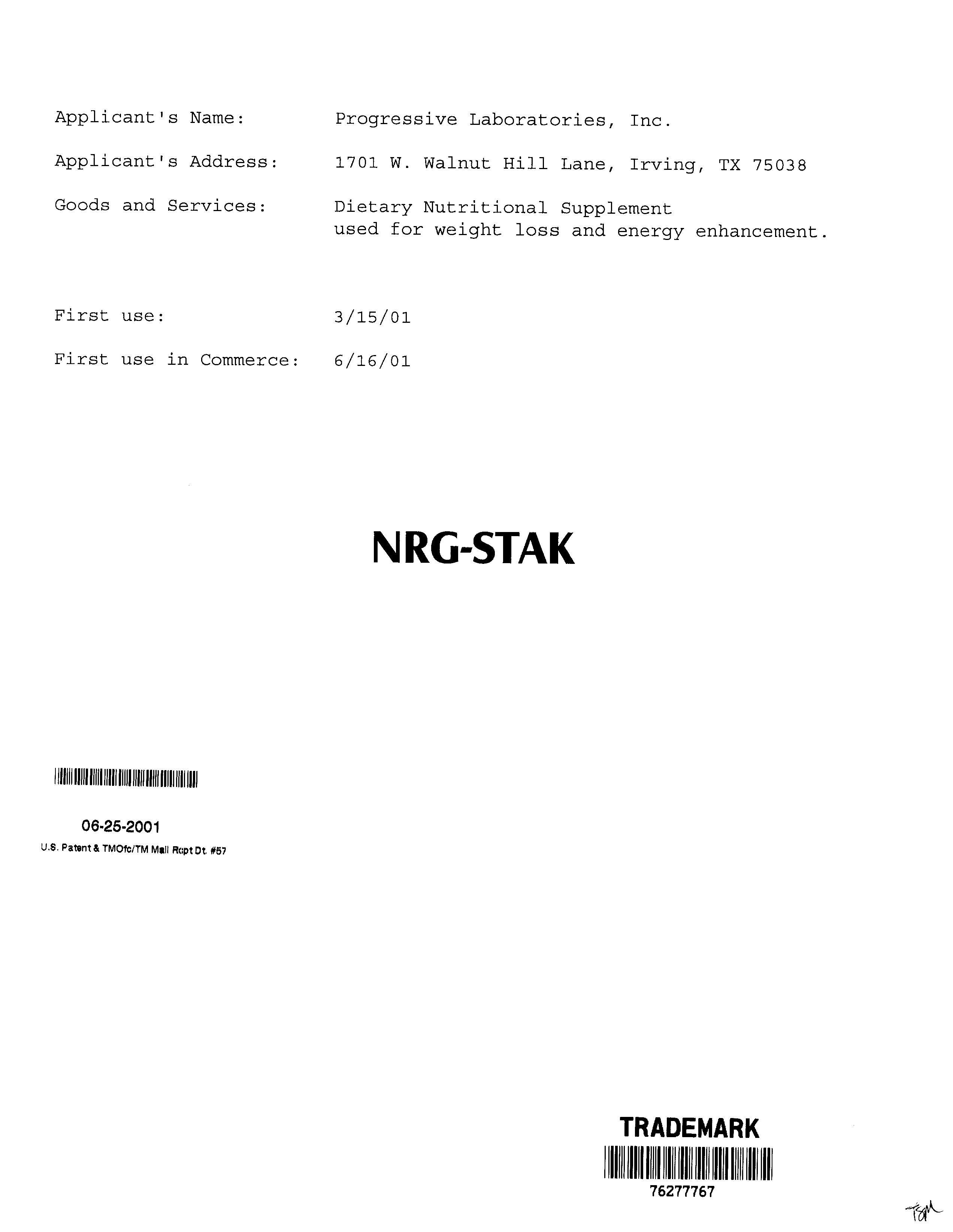 Trademark Logo NRG-STAK