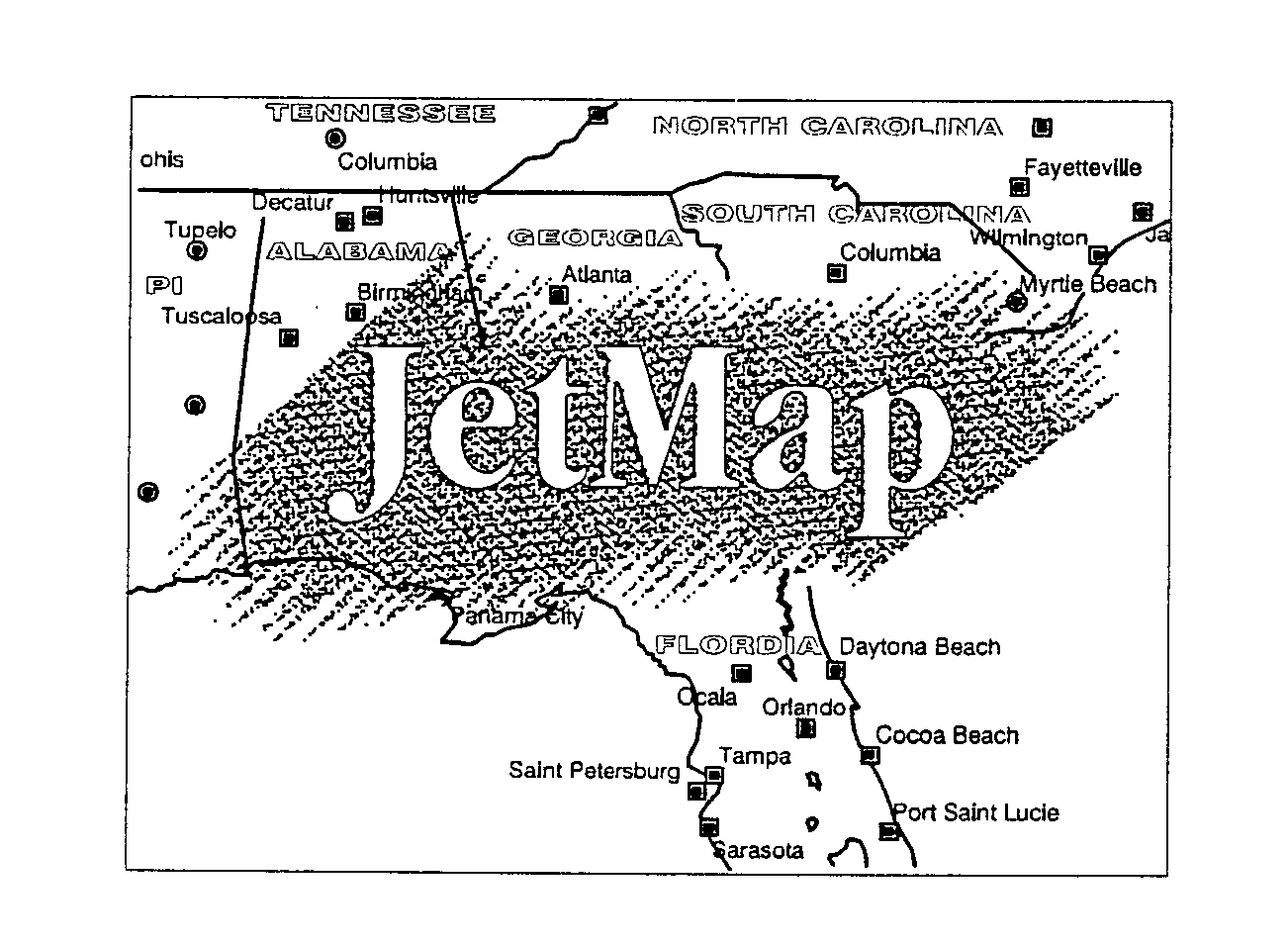  JETMAP TENNESSEE NORTH CAROLINA ALABAMA, MISSISSIPPI GEORGIA SOUTH CAROLINA FLORIDA COLUMBIA FAYETTEVILLE TUPELO DECATUR HUNTSVILLE BIRMINGHAM TUSCALOOSA ATLANTA COLUMBIA WILMINGTON MYRTLE BEACH PANAMA CITY OCALA ST. PETERSBURG TAMPA SARASOTA ORLANDO DAYTO