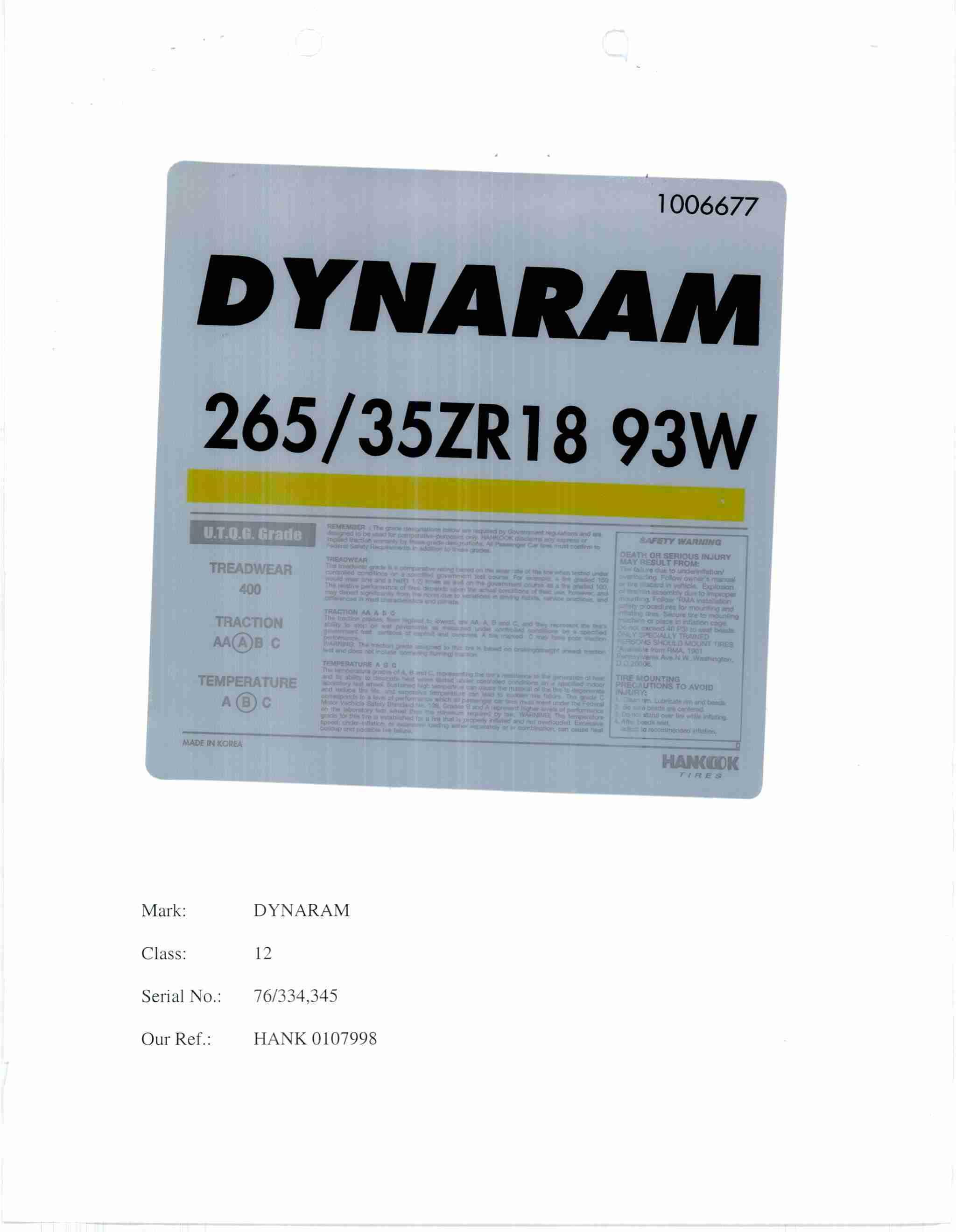 Trademark Logo DYNARAM