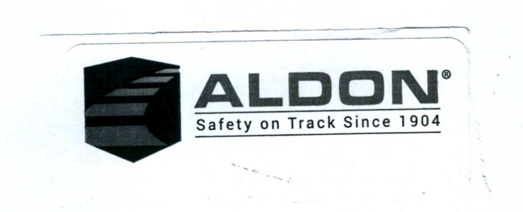 Trademark Logo ALDON SAFETY ON TRACK SINCE 1904