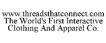 Trademark Logo WWW.THREADSTHATCONNECT.COM THE WORLD'S FIRST INTERACTIVE CLOTHING AND APPAREL CO.