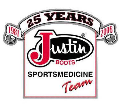 Trademark Logo 1981 25 YEARS 2006 JUSTIN BOOTS SPORTSMEDICINE TEAM