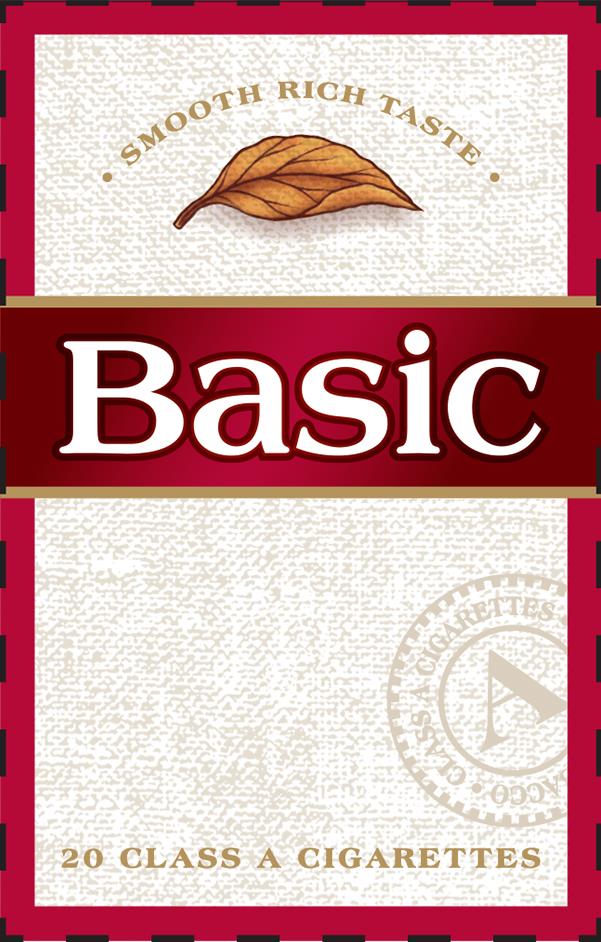 Trademark Logo · SMOOTH RICH TASTE Â· BASIC 20 CLASS A CIGARETTES ACCO