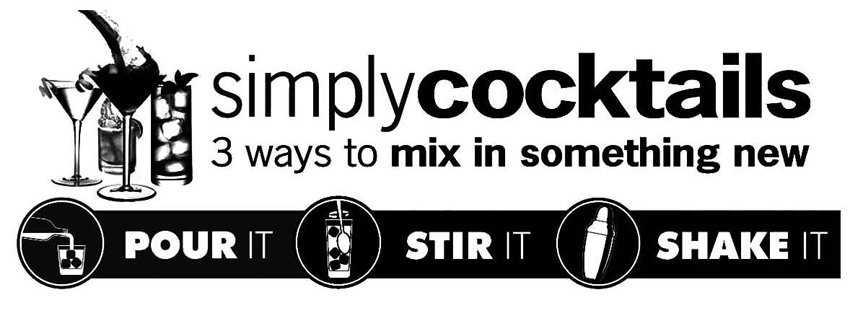 Trademark Logo SIMPLY COCKTAILS 3 WAYS TO MIX IN SOMETHING NEW POUR IT STIR IT SHAKE IT