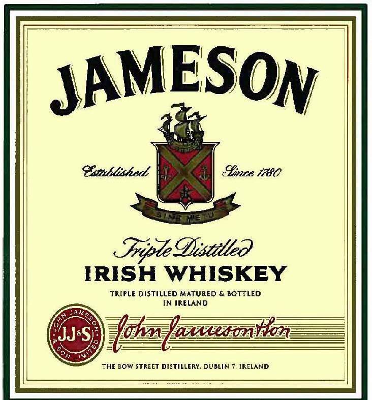  JAMESON ESTABLISHED SINCE 1780 TRIPLE DISTILLED IRISH WHISKEY TRIPLE DISTILLED MATURED &amp; BOTTLED IN IRELAND JOHN JAMESON &am