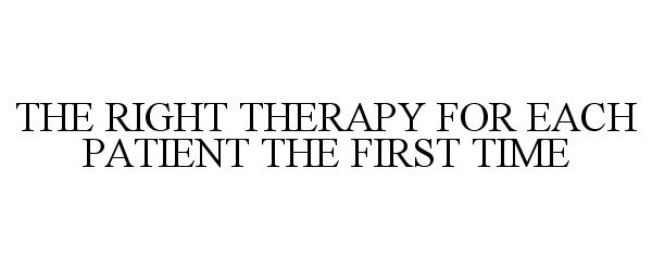  THE RIGHT THERAPY FOR EACH PATIENT THE FIRST TIME