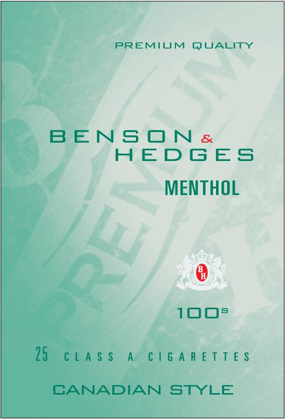 Trademark Logo BENSON &amp; HEDGES MENTHOL 100S PREMIUM QUALITY BH PREMIUM BH 25 CLASS A CIGARETTES CANADIAN STYLE