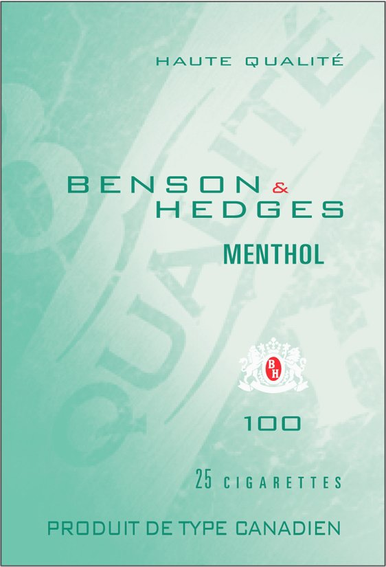 Trademark Logo BENSON &amp; HEDGES MENTHOL 100 HAUTE QUALITÃ BH 25 CIGARETTES BH QUALITÃ PRODUIT DE TYPE CANADIEN