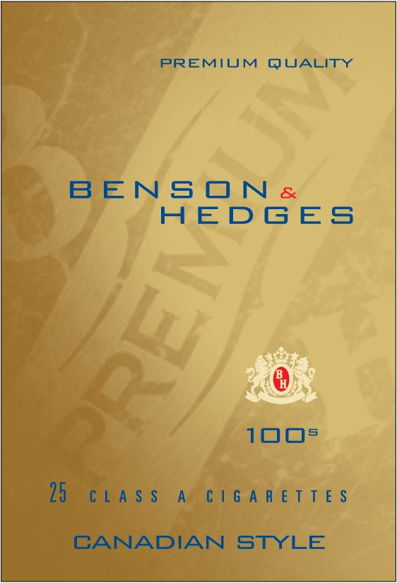 Trademark Logo BENSON &amp; HEDGES 100S PREMIUM QUALITY BH PREMIUM BH 25 CLASS A CIGARETTES CANADIAN STYLE