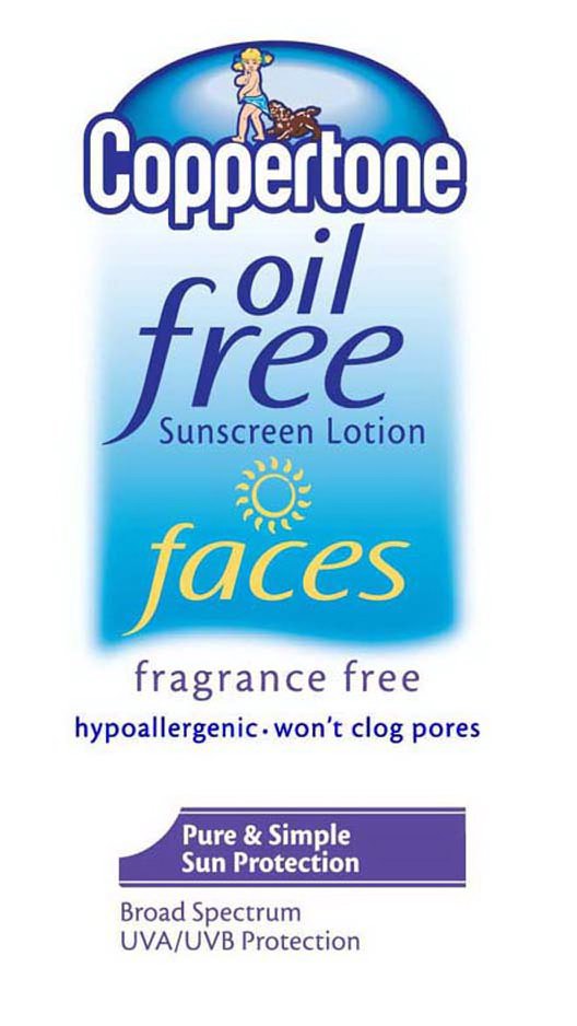  COPPERTONE OIL FREE SUNSCREEN LOTION FACES FRAGRANCE FREE HYPOALLERGENIC WON'T CLOG PORES PURE &amp; SIMPLE SUN PROTECTION BROAD