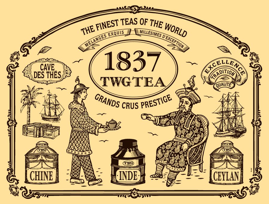 Trademark Logo THE FINEST TEAS OF THE WORLD MELANGES EXQUIS MILLESIMES D'EXCEPTION 1837 TWG TEA CAVE DES THES GRANDS CRUS PRESTIGE EXCELLENCE T