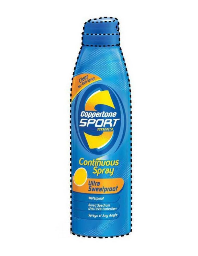  S COPPERTONE SPORT SUNSCREEN CLEAR NO-RUB SPRAY CONTINUOUS SPRAY ULTRA SWEATPROOF WATERPROOF BROAD SPECTRUM UVA/UVB PROTECTION S