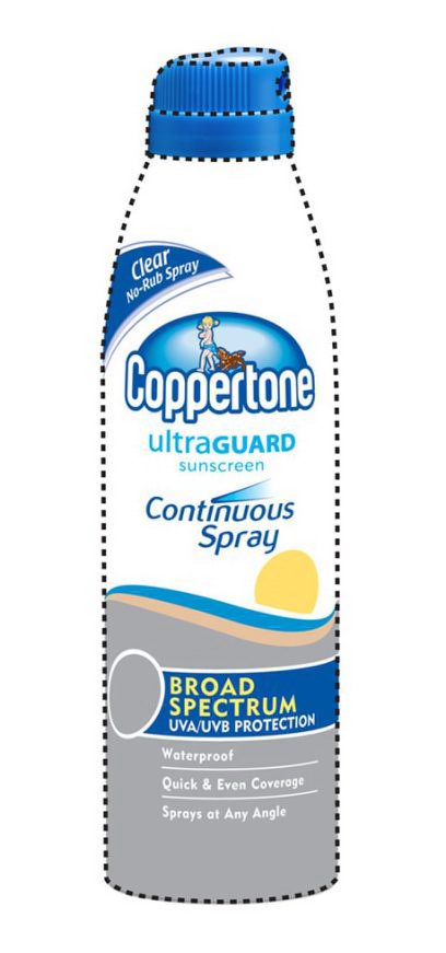 COPPERTONE ULTRAGUARD SUNSCREEN CONTINUOUS SPRAY CLEAR NO-RUB SPRAY BROAD SPECTRUM UVA/UVB PROTECTION WATERPROOF QUICK &amp; EVE