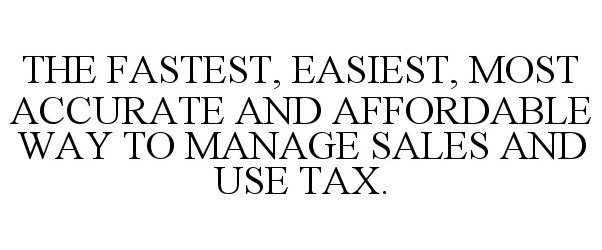 Trademark Logo THE FASTEST, EASIEST, MOST ACCURATE AND AFFORDABLE WAY TO MANAGE SALES AND USE TAX.