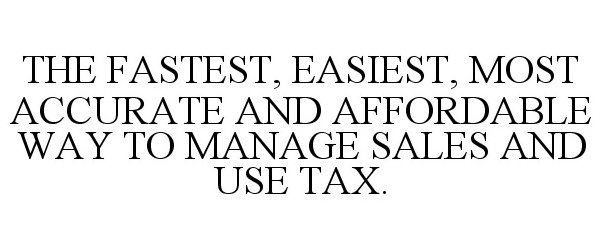  THE FASTEST, EASIEST, MOST ACCURATE AND AFFORDABLE WAY TO MANAGE SALES AND USE TAX.