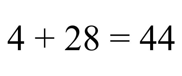  4 + 28 = 44