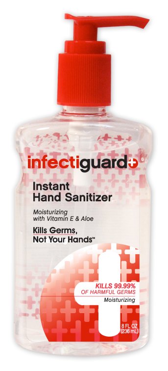  INFECTIGUARD INSTANT HAND SANITIZER MOISTURIZING WITH VITAMIN E &amp; ALOE KILLS GERMS, NOT YOUR HANDS KILLS 99.99% OF HARMFUL G