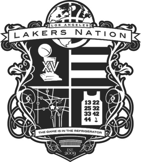 Trademark Logo LOS ANGELES LAKERS NATION THE GAME IS IN THE REFRIGERATOR 13 22 25 32 33 42 44 EST. 2009