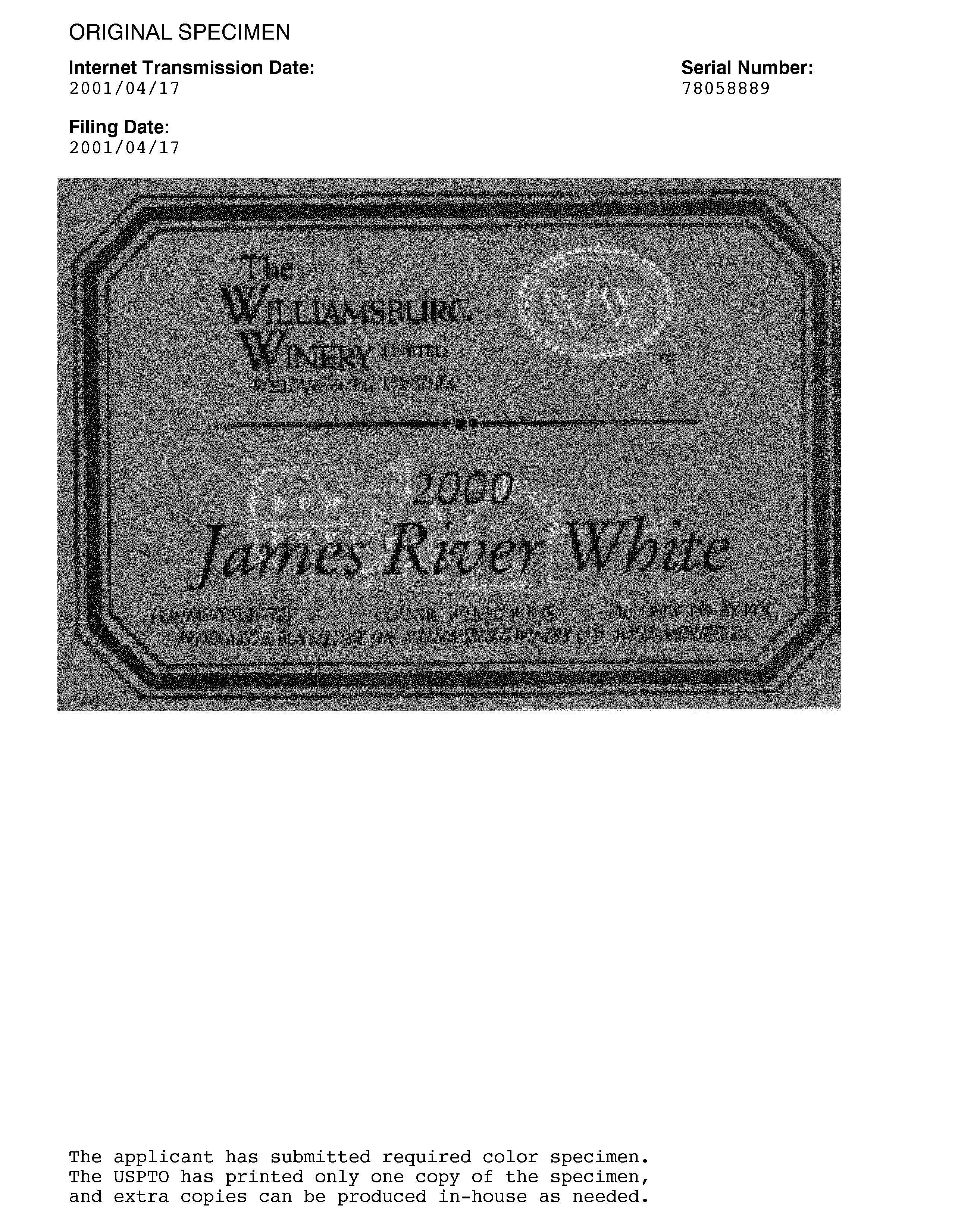 Trademark Logo JAMES RIVER WHITE