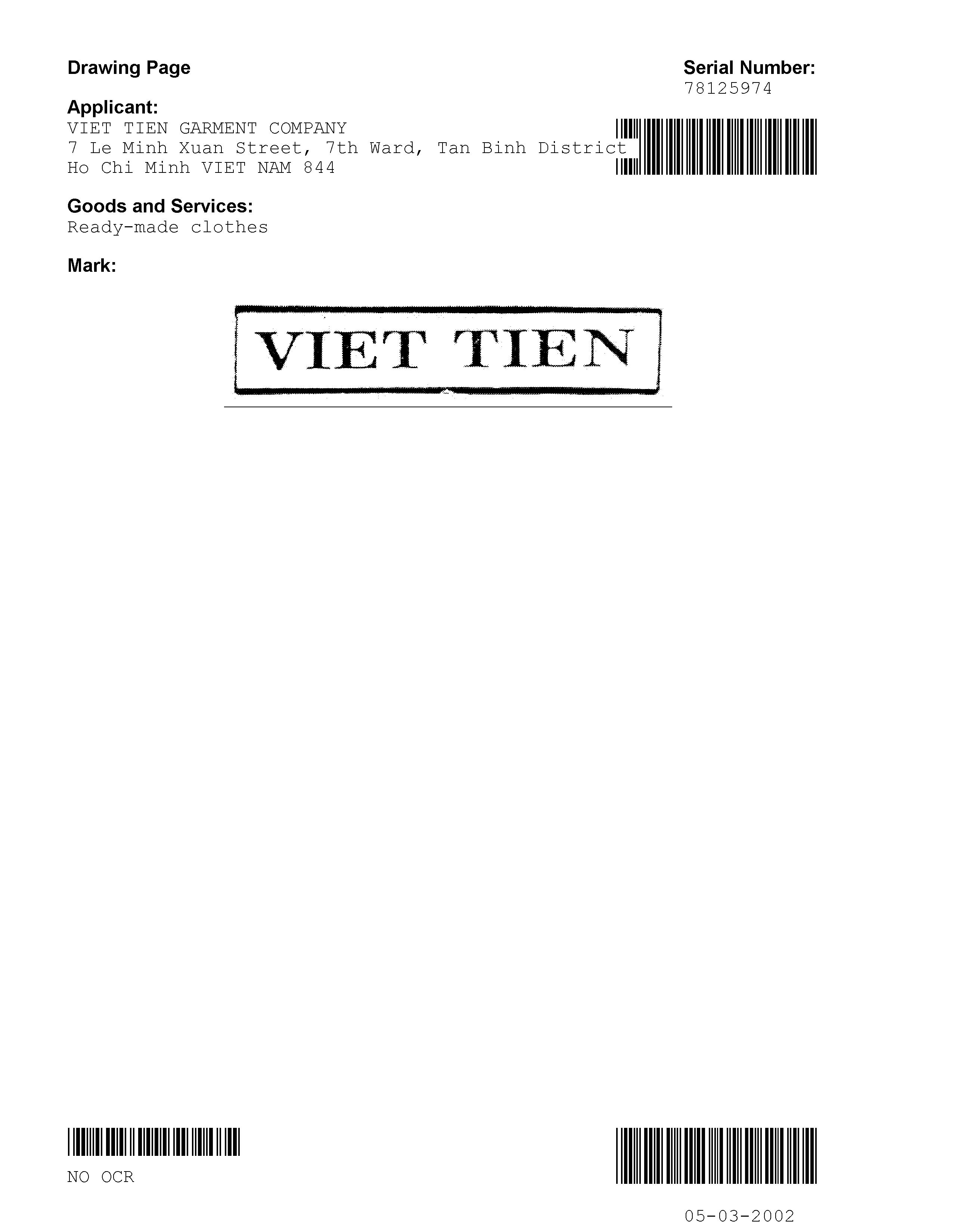 VIET TIEN - Viet Tien Garment Corporation Trademark Registration