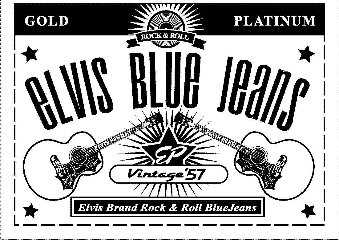 Trademark Logo ELVIS BRAND ROCK & ROLL BLUE JEANS GOLD PLATINUM ROCK & ROLL ELVIS BLUE JEANS EP ELVIS PRESLEY VINTAGE '57