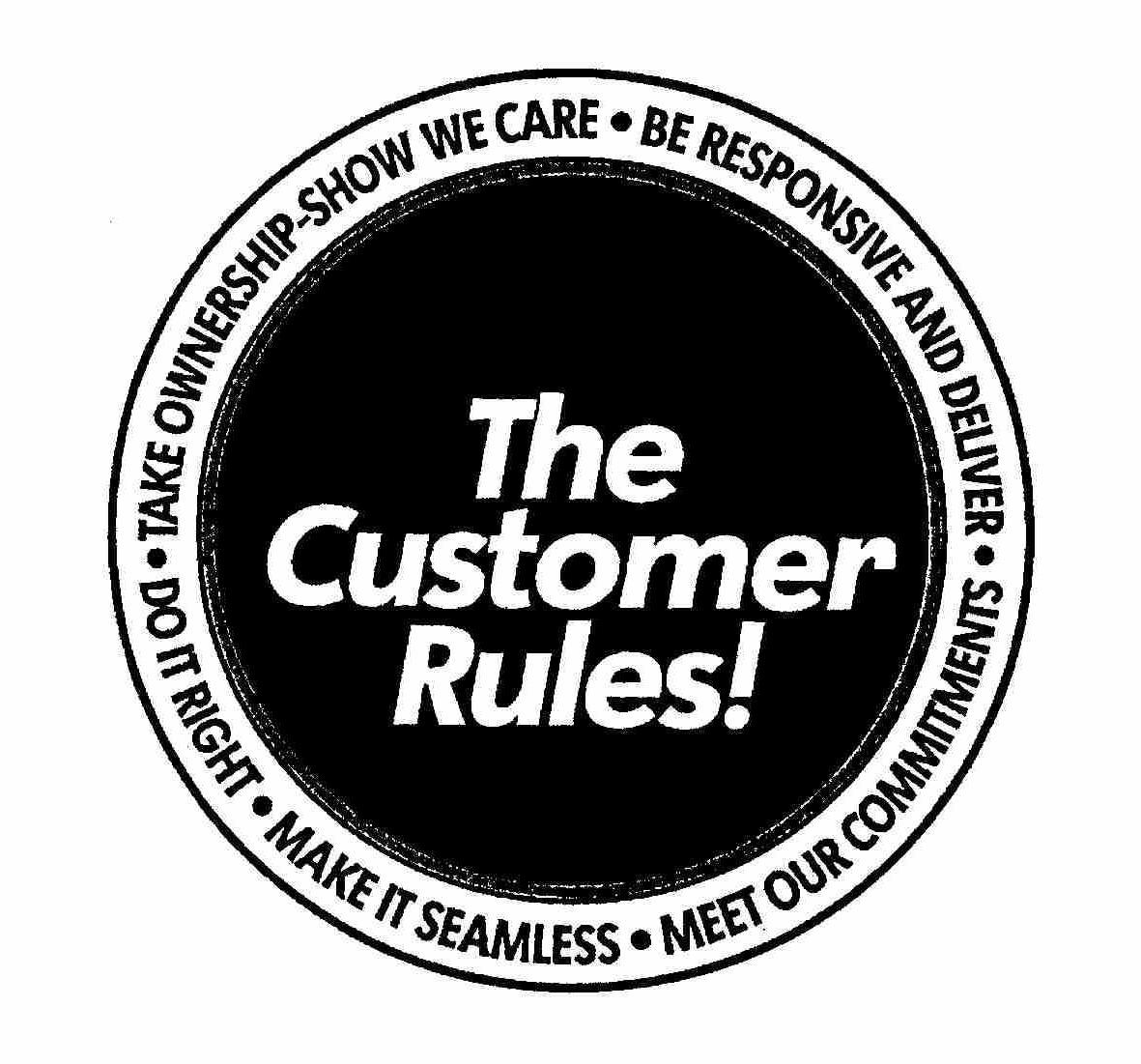 Trademark Logo THE CUSTOMER RULES! BE RESPONSIVE AND DELIVER · MEET OUR COMMITMENTS · MAKE IT SEAMLESS · DO IT RIGHT · TAKE OWNERSHIP-SHOW WE CARE ·