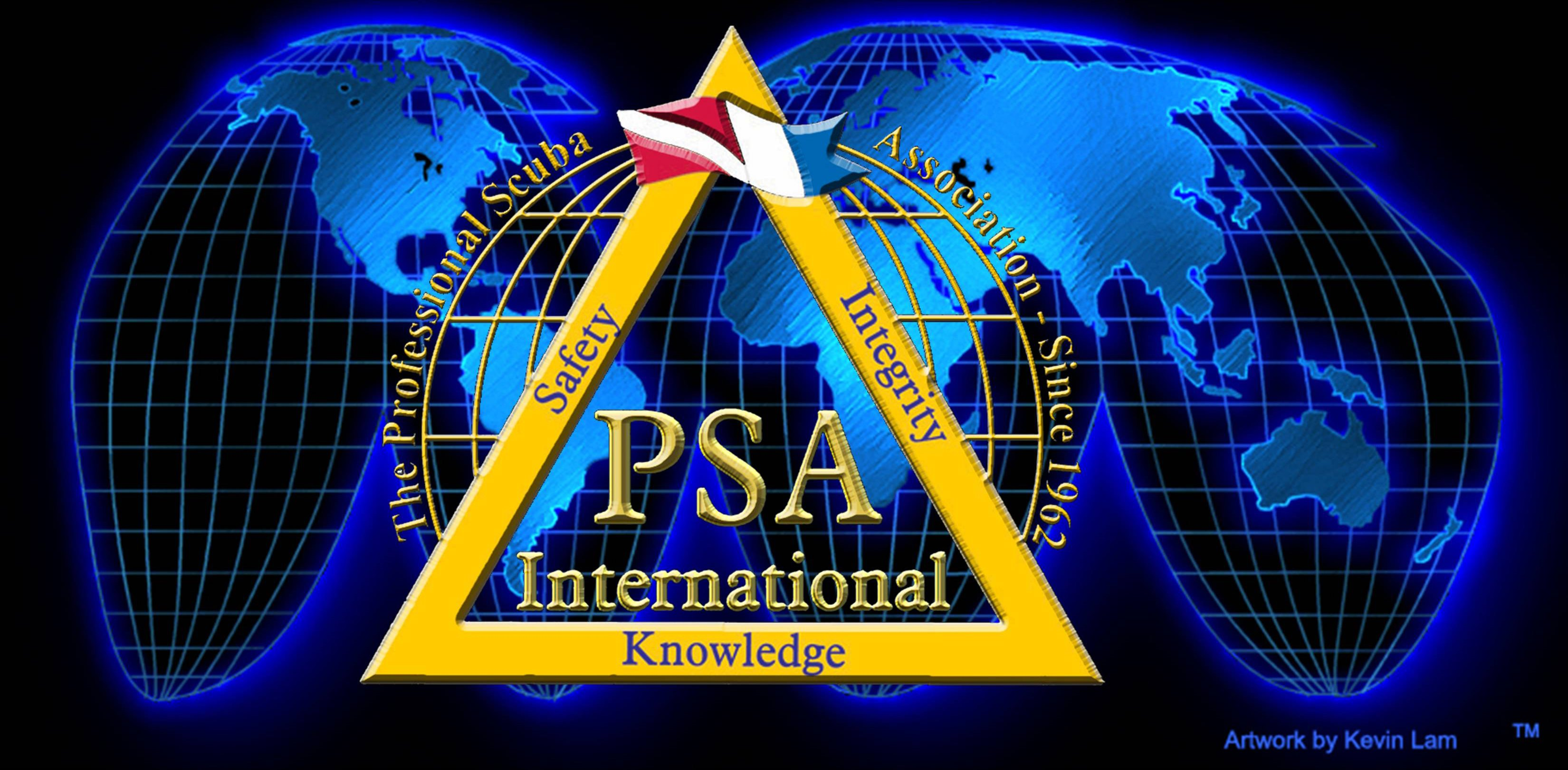  PSA INTERNATIONAL KNOWLEDGE SAFETY INTEGRITY THE PROFESSIONAL SCUBA ASSOCIATION - SINCE 1962 ARTWORK BY KEVIN LAM