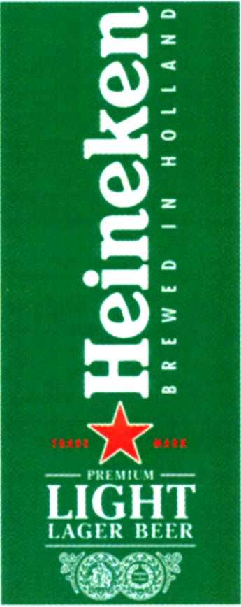 Trademark Logo HEINEKEN PREMIUM LIGHT LAGER BEER BREWED IN HOLLAND