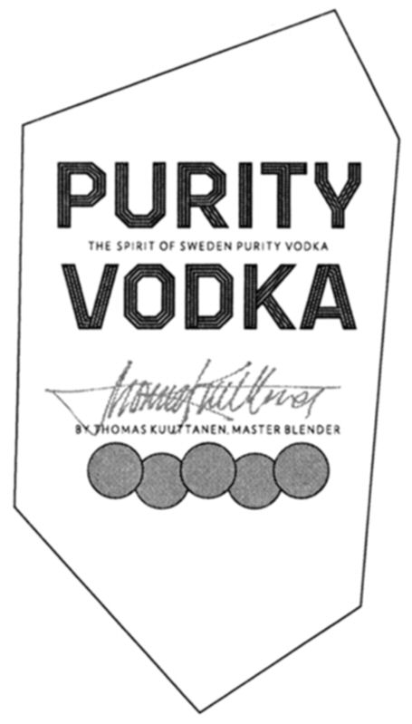 Trademark Logo PURITY VODKA BY THOMAS KUUTTANEN, MASTER BLENDER