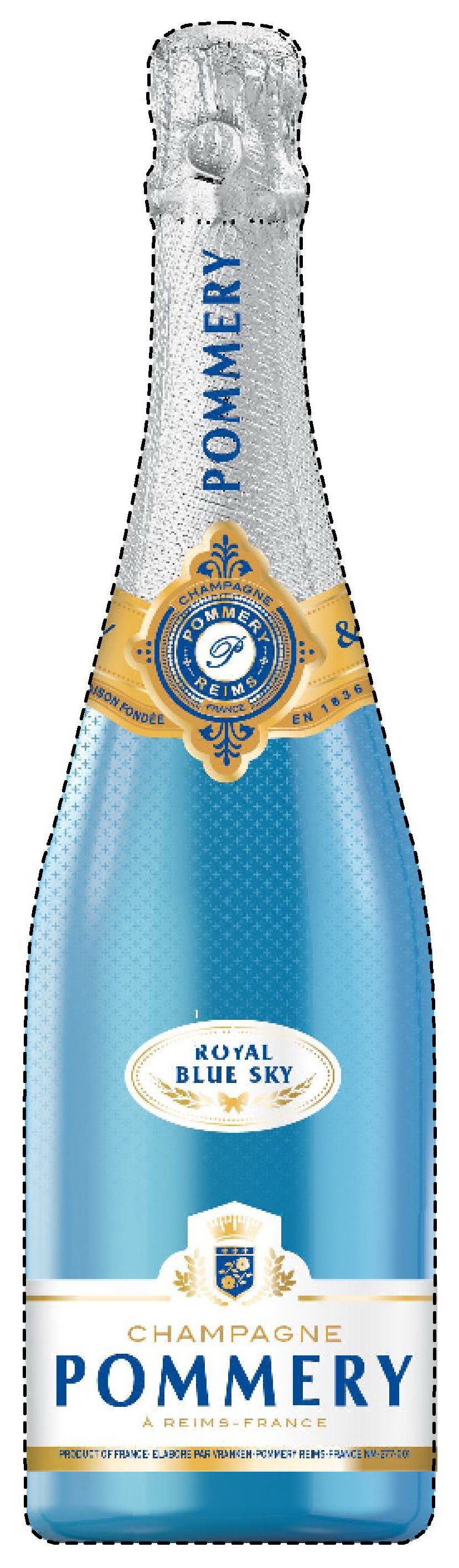  POMMERY CHAMPAGNE P POMMERY REIMS FRANCE MAISON FONDÃE EN 1836 ROYAL BLUE SKY CHAMPAGNE POMMERY A REIMS FRANCE PRODUCT OF FRANC