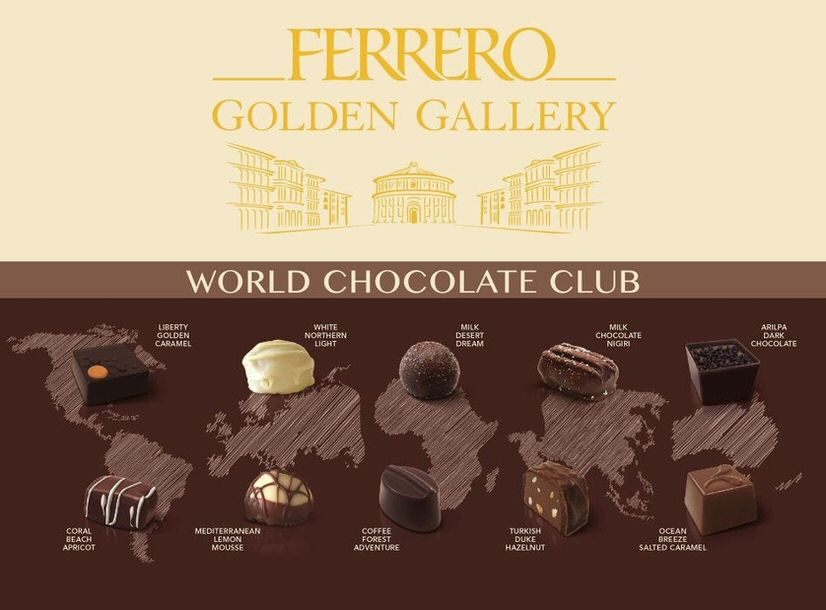  FERRERO GOLDEN GALLERY WORLD CHOCOLATE CLUB LIBERTY GOLDEN CARAMEL CORAL BEACH APRICOT WHITE NORTHERN LIGHT MILK DESERT DREAM MI