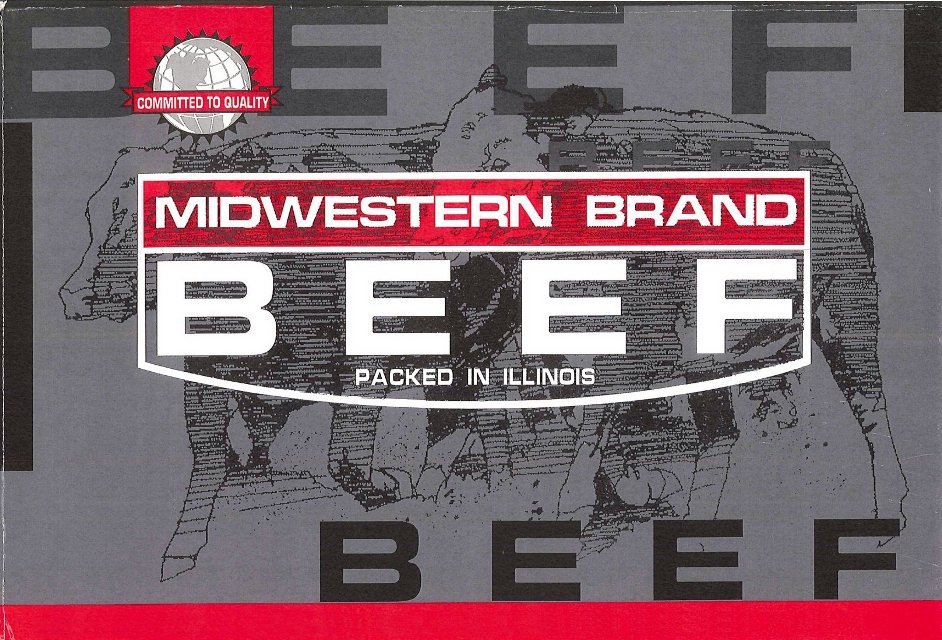  BEEF, BEEF, MIDWESTERN BRAND BEEF, COMMITTED TO QUALITY, PACKED IN ILLINOIS