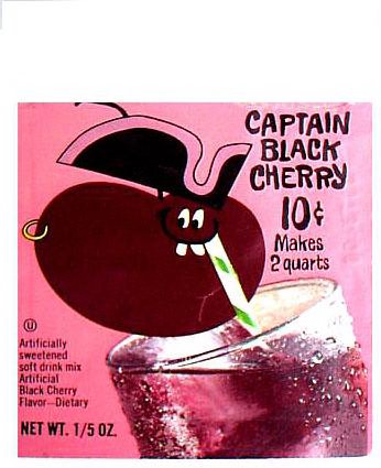  CAPTAIN BLACK CHERRY 10 MAKES 2 QUARTS ARTIFICIALLY SWEETENED SOFT DRINK MIX ARTIFICIAL BLACK CHERRY FLAVOR---DIETARY NET WT. 1/