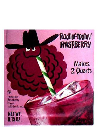 Trademark Logo ROOTIN' TOOTIN' RASPBERRY MAKES 2 QUARTS IMITATION RASPBERRY FLAVOR SOFT DRINK MIX NET WT. 0.15 OZ.