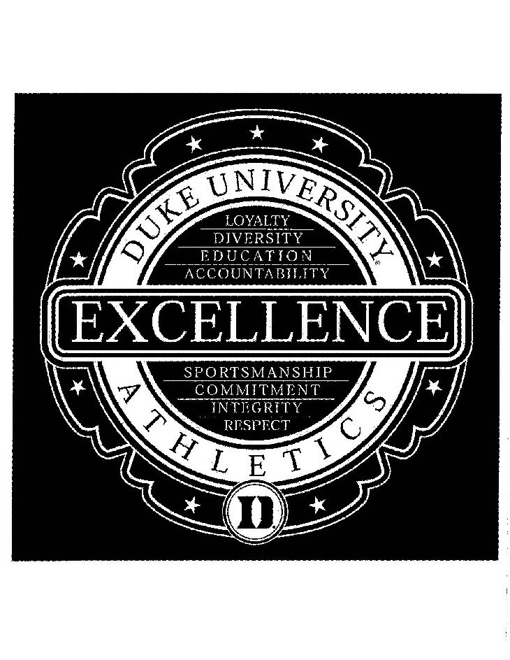 Trademark Logo DUKE UNIVERSITY ATHLETICS EXCELLENCE LOYALTY DIVERSITY EDUCATION ACCOUNTABILITY SPORTSMANSHIP COMMITMENT INTEGRITY RESPECT D