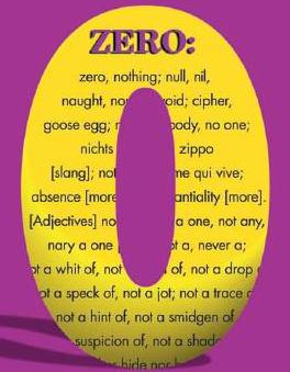  ZERO, NOTHING, NULL, NIL, NAUGHT, CIPHER, GOOSE EGG, NO ONE, NICHTS, ZIPPO, [SLANG], QUI VIVE, ABSENCE, [MORE], [ADJECTIVES] PNE