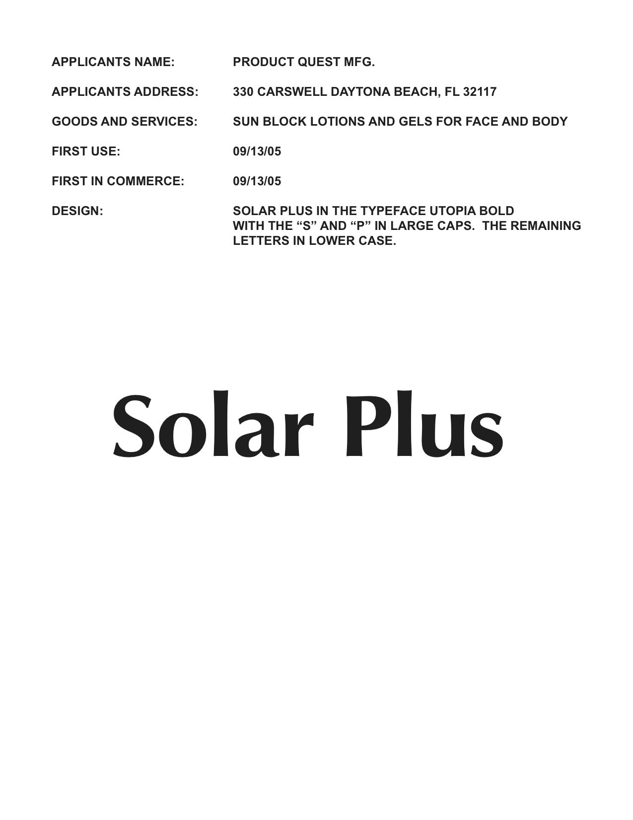 Trademark Logo SOLAR PLUS