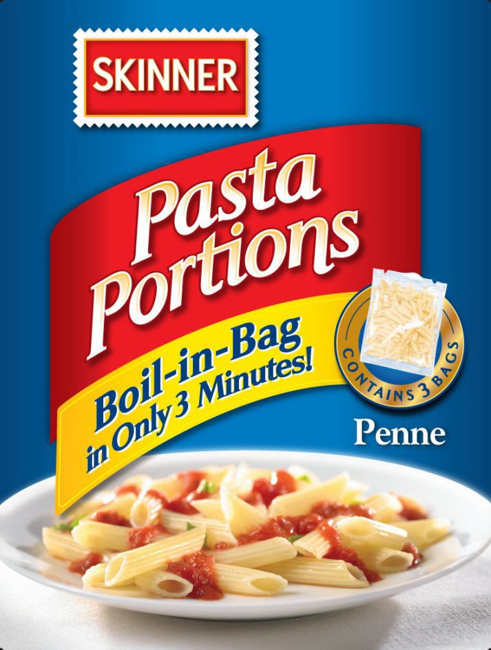  SKINNER PASTA PORTIONS BOIL-IN-BAG IN ONLY 3 MINUTES! CONTAINS 3 BAGS PENNE