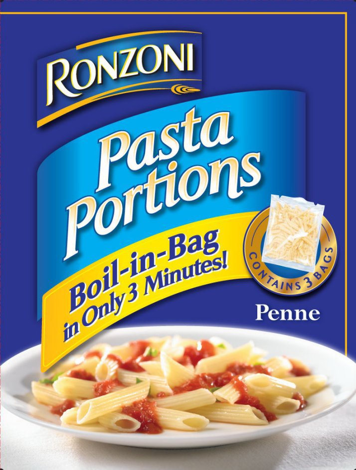 Trademark Logo RONZONI PASTA PORTIONS BOIL-IN-BAG IN ONLY 3 MINUTES CONTAINS 3 BAGS PENNE